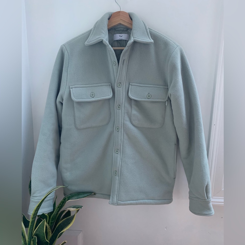 Aritzia TNA Soft Sage Green Prospect Fleece Shirt Jacket